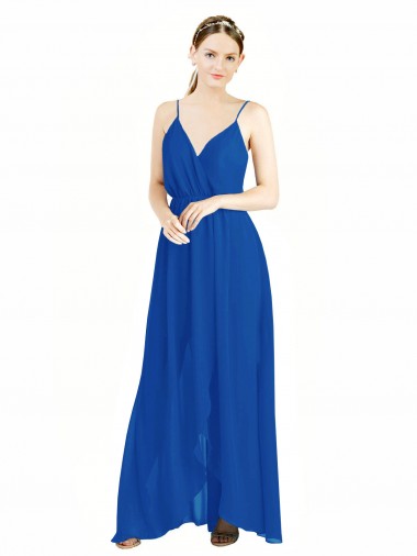 Blu Reale Linea A Sottili Scollatura a V Chiffona Lunga Abiti da damigella donore Basso Prezzo