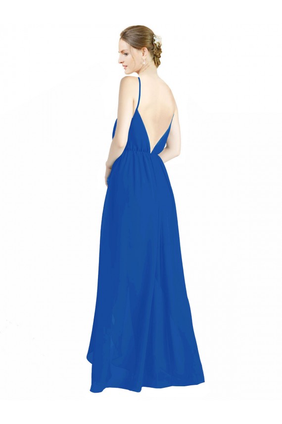 Blu Reale Linea A Sottili Scollatura a V Chiffona Lunga Abiti da damigella donore Basso Prezzo