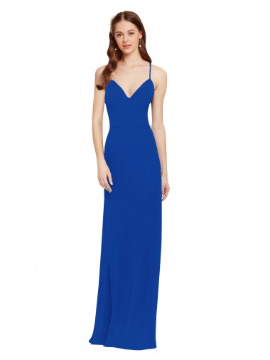 Blu Reale Linea A Sottili Scollatura a V Chiffona Lunga Abiti da damigella donore Basso Prezzo