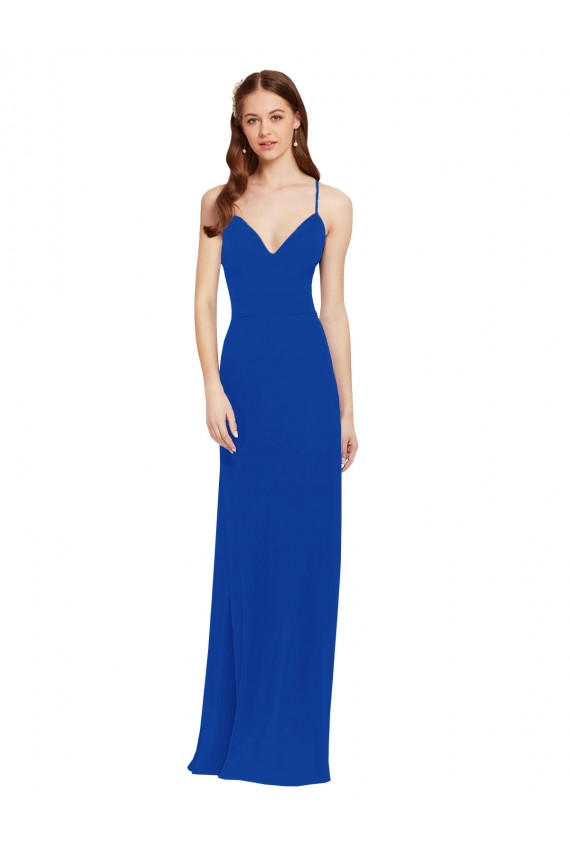 Blu Reale Linea A Sottili Scollatura a V Chiffona Lunga Abiti da damigella donore Basso Prezzo