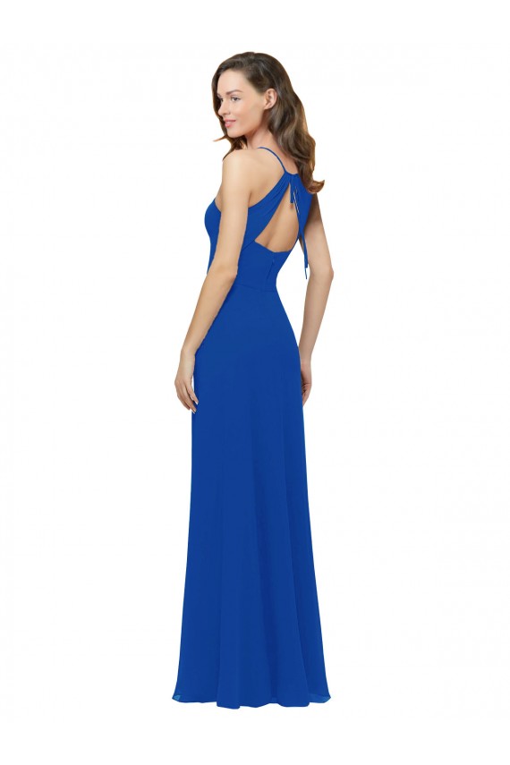 Blu Reale Linea A Sottili Scollatura a V Chiffona Lunga Abiti da damigella donore Basso Prezzo