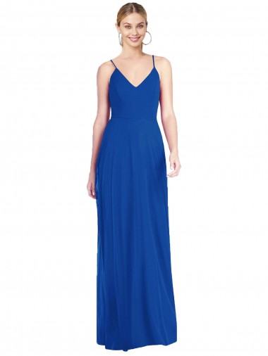 Blu Reale Linea A Sottili Scollatura a V Chiffona Lunga Abiti da damigella donore Basso Prezzo