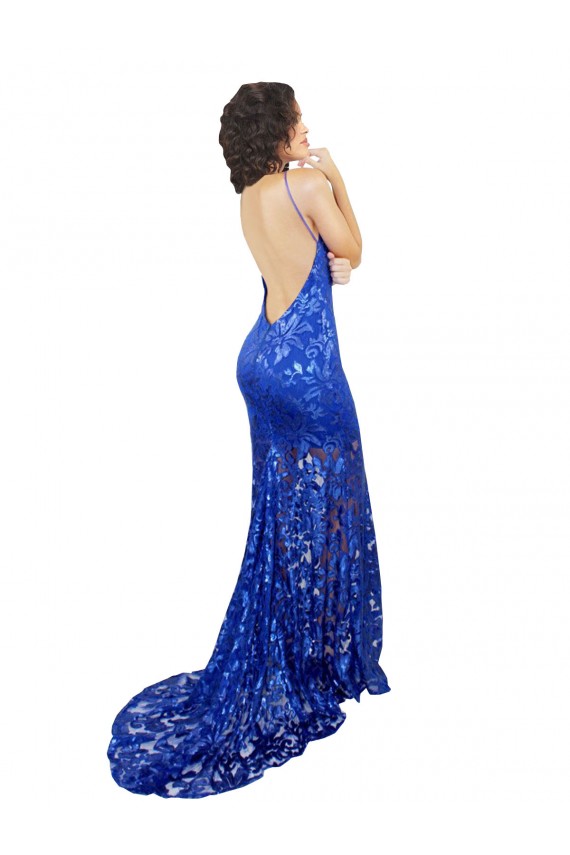 Blu Reale Stile sirena Alto Collo Pizzo Lunga Abiti da damigella donore / Abiti da ballo Basso Prezzo