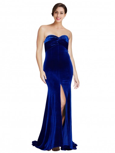 Blu Reale Stile sirena Innamorato Sweep treno Velluto Elastico Lunga Formali Abiti da damigella donore / Abiti da sera / Abiti da ballo Basso Prezzo