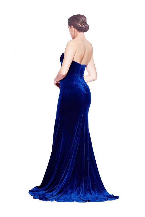 Blu Reale Stile sirena Innamorato Sweep treno Velluto Elastico Lunga Formali Abiti da damigella donore / Abiti da sera / Abiti da ballo Basso Prezzo