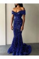 Blu Reale Stile sirena Sweep treno Paillettes Velluto Lunga Abiti da ballo Basso Prezzo