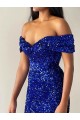 Blu Reale Stile sirena Sweep treno Paillettes Velluto Lunga Abiti da ballo Basso Prezzo