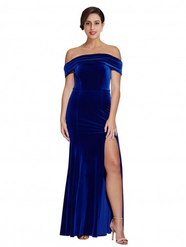 Blu Reale Stile sirena Velluto Elastico Lunga Formali Abiti da damigella donore / Abiti da sera / Abiti da ballo Basso Prezzo