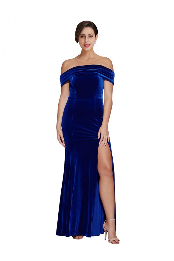 Blu Reale Stile sirena Velluto Elastico Lunga Formali Abiti da damigella donore / Abiti da sera / Abiti da ballo Basso Prezzo