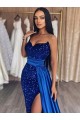 Blu Reale Tubino Innamorato Sweep treno Paillettes Velluto Lunga Abiti da ballo Basso Prezzo