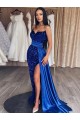 Blu Reale Tubino Innamorato Sweep treno Paillettes Velluto Lunga Abiti da ballo Basso Prezzo