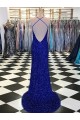 Blu Reale Tubino Scollatura a V Sweep treno Paillettes Velluto Lunga Abiti da ballo Basso Prezzo