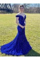 Blu Reale Tubino Sweep treno Paillettes Velluto Lunga Abiti da ballo Basso Prezzo