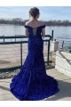 Blu Reale Tubino Sweep treno Paillettes Velluto Lunga Abiti da ballo Basso Prezzo