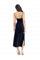 Blu marino scuro Colonna Cappuccio Midi Velluto Elastico Corto Abiti da damigella donore / Abiti da sera / Abiti da cocktail Basso Prezzo
