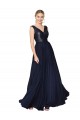 Blu marino scuro Linea A Alto Collo Chiffona Paillettes Lunga Abiti da damigella donore / Abiti da ballo Basso Prezzo
