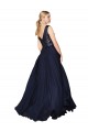 Blu marino scuro Linea A Alto Collo Chiffona Paillettes Lunga Abiti da damigella donore / Abiti da ballo Basso Prezzo