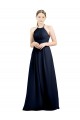 Blu marino scuro Linea A Capestro Alto Collo Chiffona Lunga Abiti da damigella donore Basso Prezzo