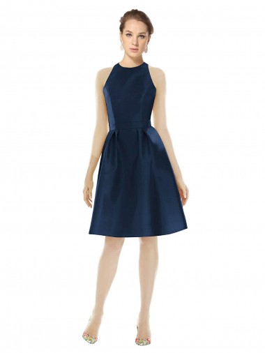 Blu marino scuro Linea A Capestro cocktail Raso Corto Abiti da damigella donore / Abiti da cocktail Basso Prezzo