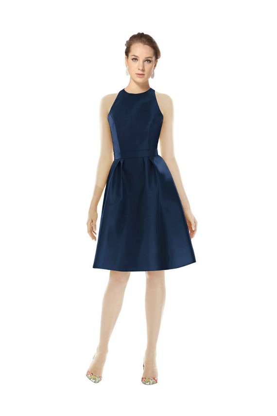 Blu marino scuro Linea A Capestro cocktail Raso Corto Abiti da damigella donore / Abiti da cocktail Basso Prezzo