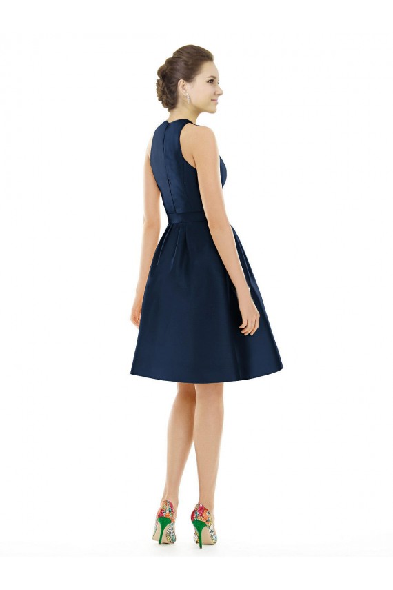 Blu marino scuro Linea A Capestro cocktail Raso Corto Abiti da damigella donore / Abiti da cocktail Basso Prezzo