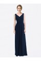 Blu marino scuro Linea A Scollatura a V Chiffona Lunga Abiti da damigella donore Basso Prezzo