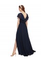 Blu marino scuro Linea A Scollatura a V Chiffona Lunga Abiti da damigella donore Basso Prezzo