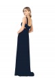 Blu marino scuro Linea A Scollatura a V Chiffona Lunga Abiti da damigella donore Basso Prezzo