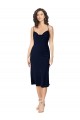 Blu marino scuro Linea A Sottili Cappuccio Midi Raso Setoso Corto Abiti da damigella donore / Abiti da sera / Abiti da cocktail Basso Prezzo