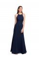 Blu marino scuro Stile sirena Capestro Alto Collo Chiffona Lunga Abiti da damigella donore / Abiti da ballo Basso Prezzo