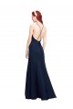 Blu marino scuro Stile sirena Capestro Alto Collo Chiffona Lunga Abiti da damigella donore / Abiti da ballo Basso Prezzo