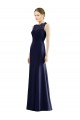 Blu marino scuro Stile sirena Illusione Chiffona Pizzo Lunga Abiti da damigella donore Basso Prezzo