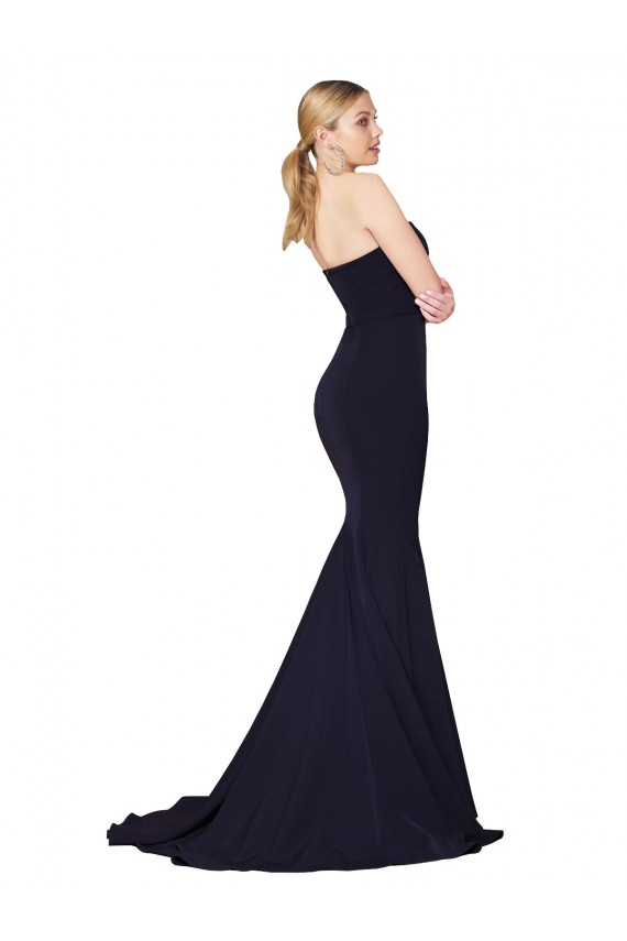 Blu marino scuro Stile sirena Innamorato Alto Collo Sweep treno Crespo Elastico Lunga Formali Abiti da damigella donore / Abiti da sera / Abiti da ballo Basso Prezzo
