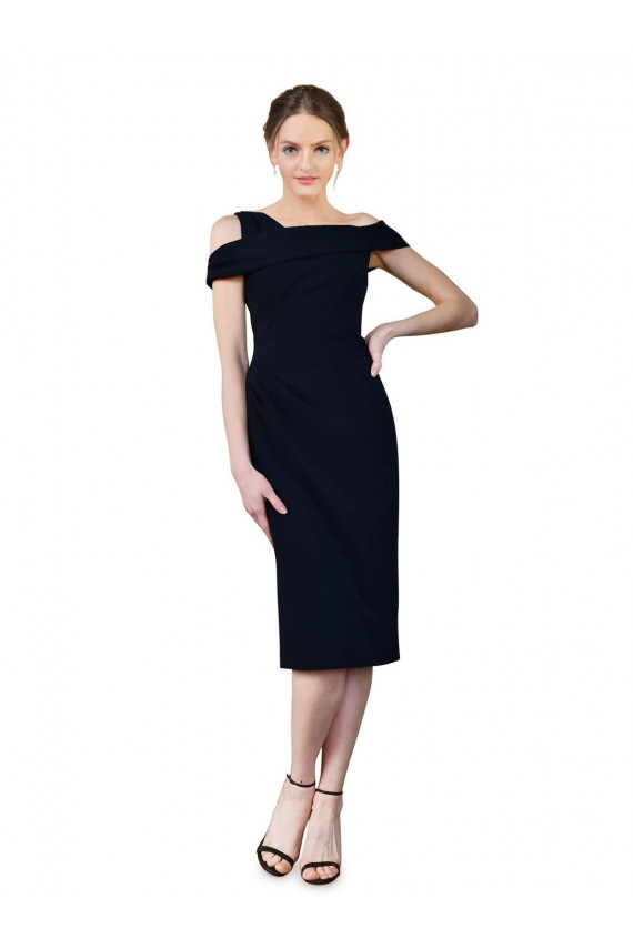 Blu marino scuro Stile sirena cocktail Crespo Elastico Corto Abiti da damigella donore / Abiti da sera / Abiti da cocktail Basso Prezzo
