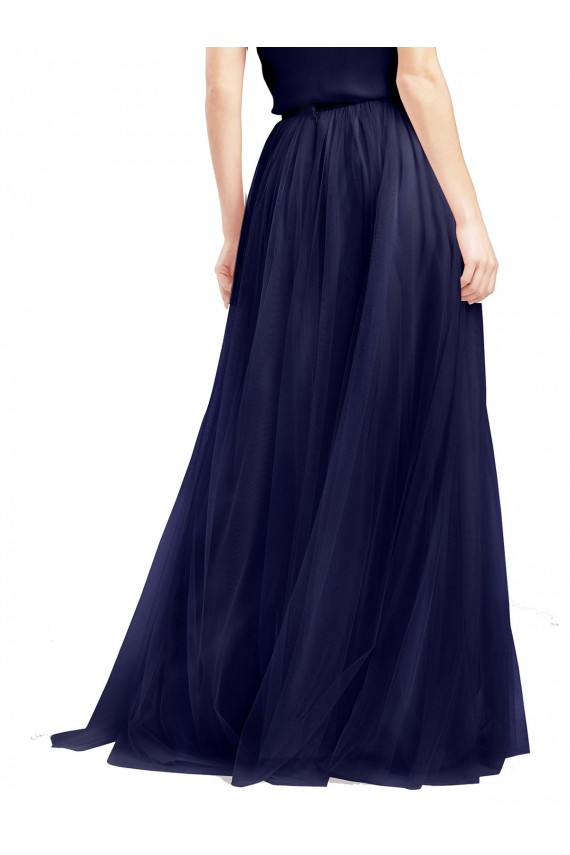 Blu navy 21 Linea A Capestro Alto Collo Tulle Lunga Abiti da damigella donore Basso Prezzo