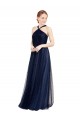 Blu navy 21 Linea A Capestro Tulle Lunga Abiti da damigella donore Basso Prezzo