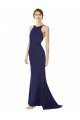 Blu navy Stile sirena Capestro Alto Collo Crespo Elastico Lunga Formali Abiti da damigella donore / Abiti da sera / Abiti da ballo Basso Prezzo