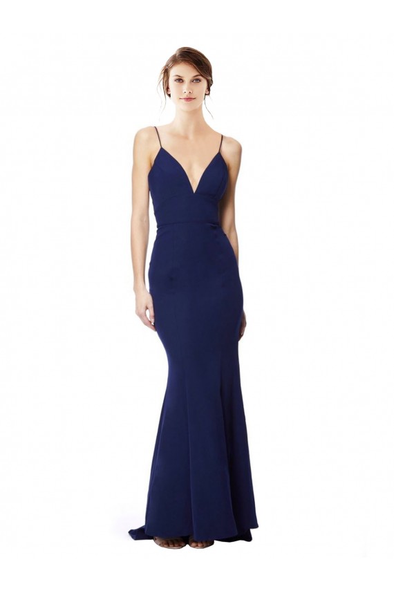 Blu navy Stile sirena Sottili Alto Collo Crespo Elastico Lunga Formali Abiti da damigella donore / Abiti da sera / Abiti da ballo Basso Prezzo
