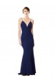Blu navy Stile sirena Sottili Alto Collo Crespo Elastico Lunga Formali Abiti da damigella donore / Abiti da sera / Abiti da ballo Basso Prezzo