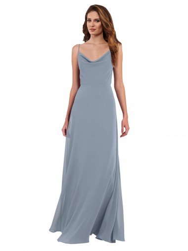 Blu polveroso Linea A Cappuccio Chiffona Lunga Abiti da damigella donore Basso Prezzo