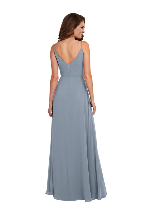 Blu polveroso Linea A Cappuccio Chiffona Lunga Abiti da damigella donore Basso Prezzo