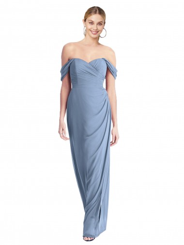 Blu polveroso Stile sirena Chiffona Lunga Abiti da damigella donore Basso Prezzo