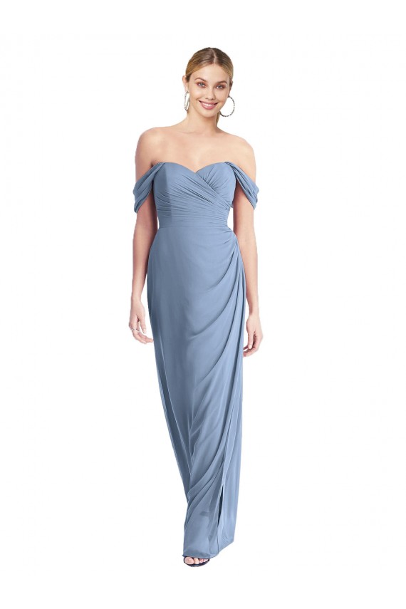 Blu polveroso Stile sirena Chiffona Lunga Abiti da damigella donore Basso Prezzo