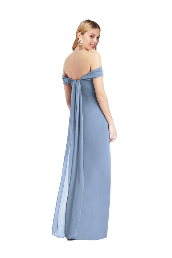 Blu polveroso Stile sirena Chiffona Lunga Abiti da damigella donore Basso Prezzo