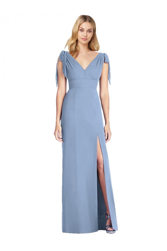 Blu polveroso Stile sirena Scollatura a V Chiffona Lunga Abiti da damigella donore Basso Prezzo