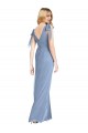 Blu polveroso Stile sirena Scollatura a V Chiffona Lunga Abiti da damigella donore Basso Prezzo