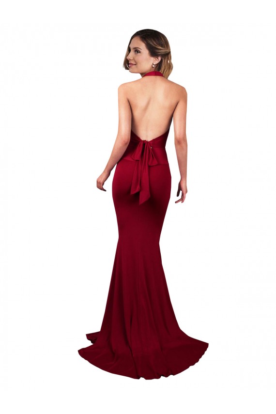 Borgogna Stile sirena Capestro Scollatura a V Spandex Lunga Formali Abiti da damigella donore / Abiti da sera / Abiti da ballo Basso Prezzo