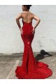 Borgogna Stile sirena Innamorato Paillettes Velluto Lunga Abiti da ballo Basso Prezzo