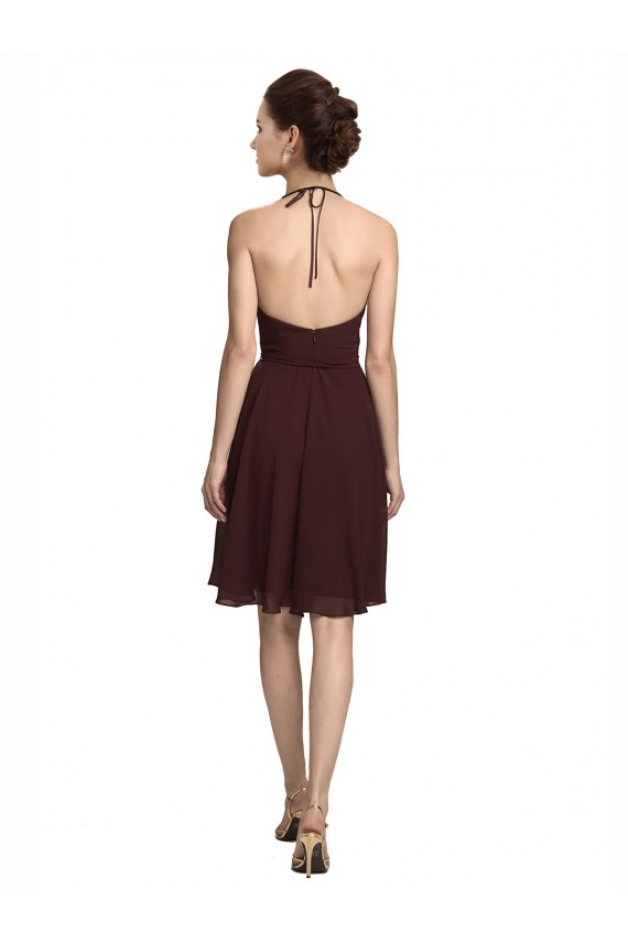 Borgogna scuro Linea A Sottili Capestro Al ginocchio Chiffona Corto Abiti da damigella donore / Abiti da cocktail Basso Prezzo
