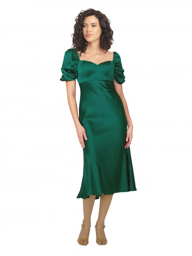 Cacciatore verde Linea A Innamorato Midi Raso Setoso Corto Abiti da damigella donore / Abiti da sera / Abiti da ballo Basso Prezzo